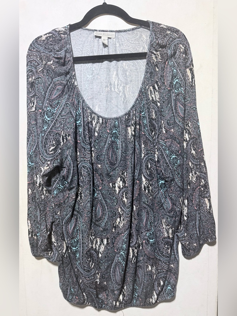 Dana Buchman Paisley Scoop-Neck Top in Black, Teal & Pink